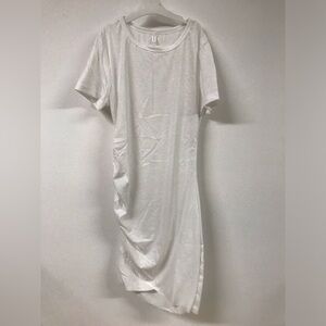 Women Round Neck Short Sleeve Midi Dress Party Wedding Summer Causal Dress White